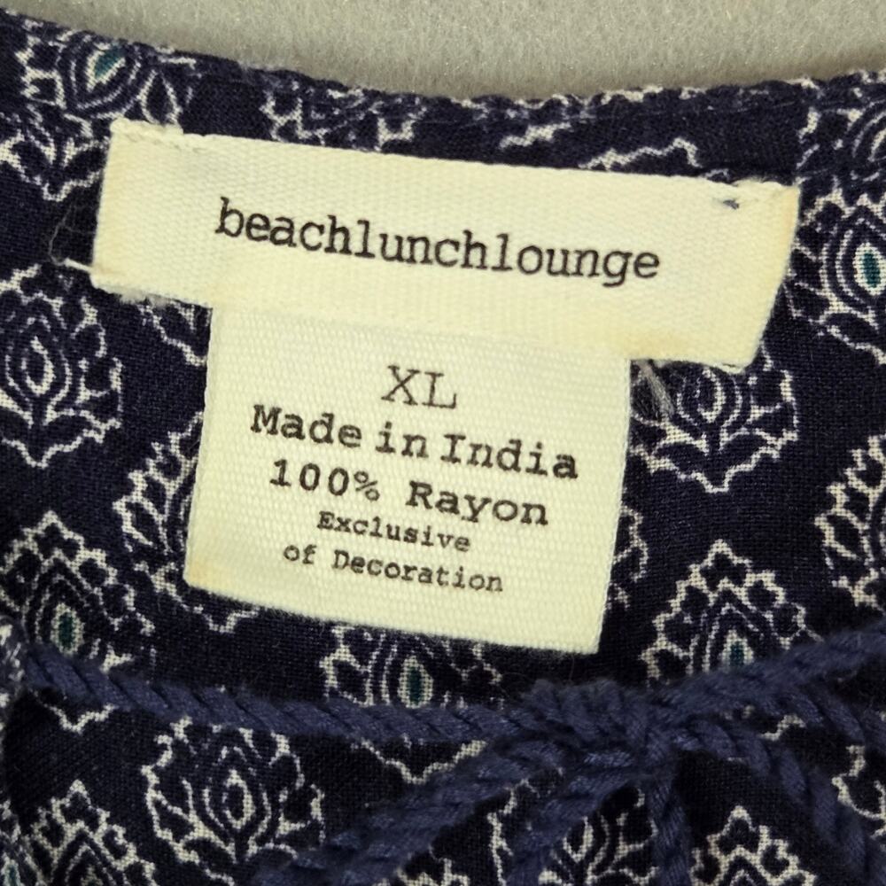 Beach Lunch Lounge Shift Dress Womens Blue Paisley Tassled Split Neck - Picture 11 of 11